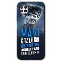 MRCİLETİSİM Huawei P40 Lite Kılıf HD Desen Baskılı Arka Kapak + Temperli Cam - Bozkurt Atatürk