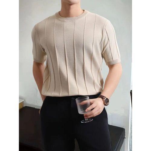 Erkek Kısa Kollu Bisiklet Yaka çizgili Triko Bluz