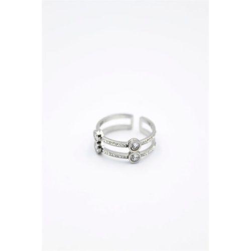 6'lı İkili Taşlı Yüzük - Gümüş