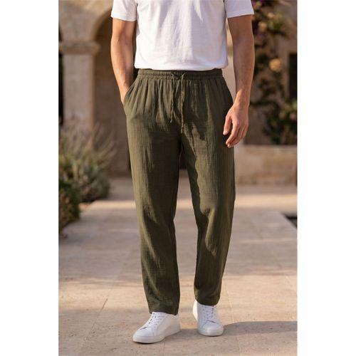 Hafif ve Rahat Müslin Baggy Erkek Pantolon - Koyu Haki