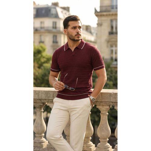 Erkek Zikzak Dokulu Yakalı Kısa Kollu Triko