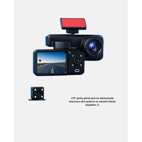 Üç Kameralı Dash Cam 170° Geniş Açılı Full Hd Gece Görüşlü
