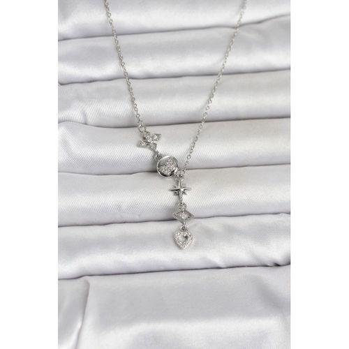 316L Çelik Gümüş Renk Zirkon Taşlı Y Kadın Kolye