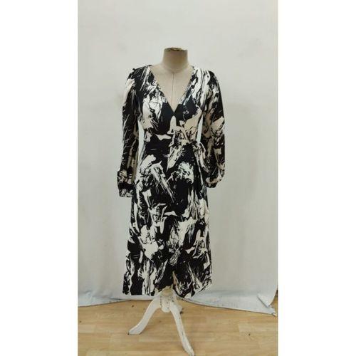 Kadın Uzun Kollu Kruvaze Yakalı Yandan Bağlamalı Desenli Mini Modal Elbise