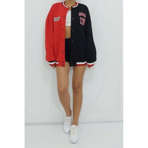 Oversize Baskılı Şardonlu Kolej Ceket Siyahkırmızı (CLZ)
