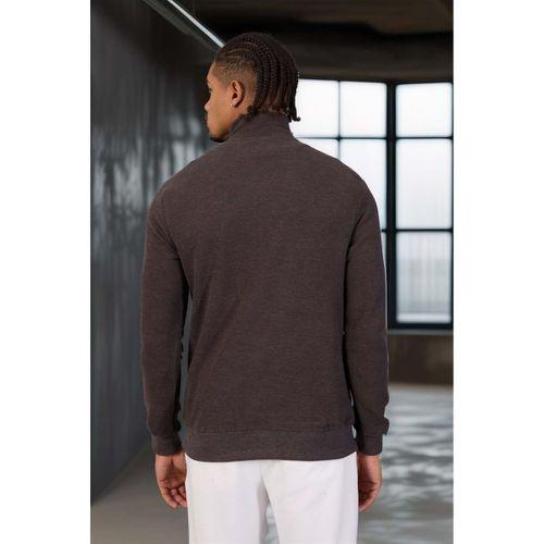 Lars Selanik Örme Kumaş Yarım Fermuar Erkek Sweatshirt - Kahve