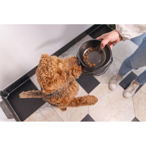 Beeztees DBL Köpek Mama Su Kabı, Mat Siyah Paslanmaz Çelik, Siyah Mermer Görünümlü, 17,5cm, 350ml