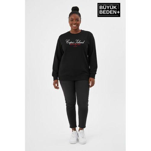 Kadın Büyük Beden  Capri Island Baskılı Bisiklet Yaka ince Sweatshirt SPR26BSWK956-14