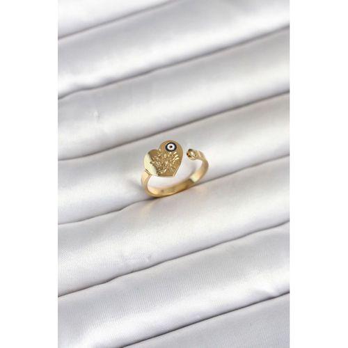 316L Çelik Gold Renk Nazar Detaylı Kalp Model Kadın Yüzük