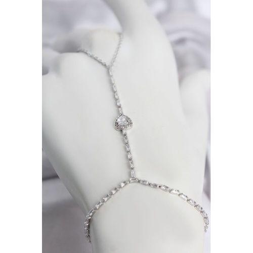 Gümüş Renk Pirinç Zirkon Taşlı Kalp Model Şahmeran