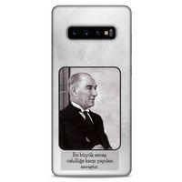 Samsung Galaxy S10 Plus Kılıf Atatürk (1) Kılıfı Açık Gri