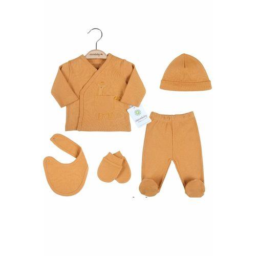 Zürafa Nakışlı Çizgili 5'li % 100 Pamuk Hastane Çıkış Seti