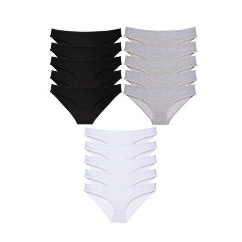 15 Adet Süper Eko Set Likralı Kadın Slip Külot Siyah Gri Beyaz