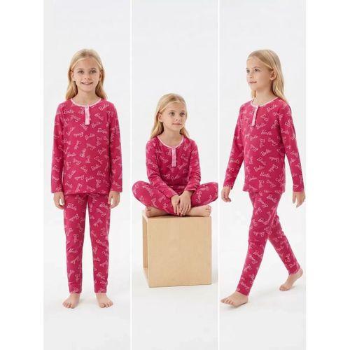 6/14 Yaş Yazı Baskılı Pamuk Penye Çocuk Pijama Takımı