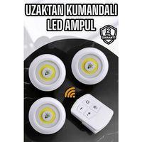 Spot Lamba Led Işık 3'lü Uzaktan Kumandalı Pilli Yapışkanlı Kablosuz