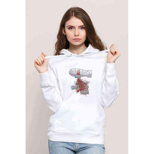 La Casa De Papel Chaos Is Our Friend Baskılı Beyaz Kadın Kapşonlu Sweatshirt