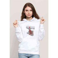 La Casa De Papel Chaos Is Our Friend Baskılı Beyaz Kadın Kapşonlu Sweatshirt