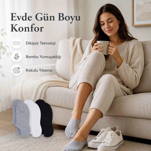 Kadın Bambu 6’lı Dikişsiz Babet Çorap Siyah Beyaz Gri Görünmez Sneaker Çorap Nefes Alan Yumuşak