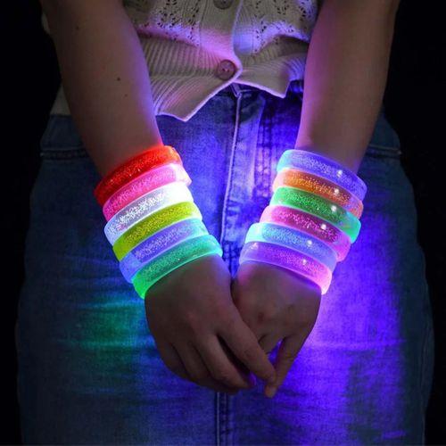 Pembe Led Işıklı Baskı Yapılabilen Pilli Bileklik Bilezik 1,5 cm Genişlik