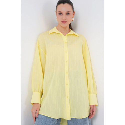 Çizgili Uzun Gömlek Tunik 5963 - Sarı