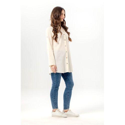 Kadın Şile Bezi Hakim Yaka Yazlık Tunik Krem Krm