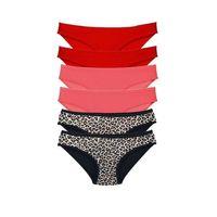 6 Adet Likralı Kadın Slip Külot Leopar Kırmızı Fuşya