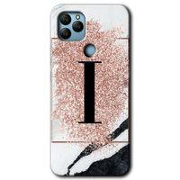 General Mobile GM 21 Kılıf HD Desen Baskılı Arka Kapak + Temperli Cam - Pembe Mermer Desenli İ Harfi