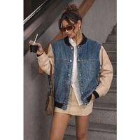 Kadın Kolları Deri Detay Bomber Kot Ceket