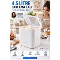 4.5 Lt Geniş Hava Sızdırmaz Şeffaf Kapaklı Beyaz Mutfak Kiler Erzak Un Bakliyat Deterjan Saklama Kabı Düzenleyici Kutu 723708