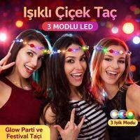 Renkli LED Çiçek Taç – 3 Işık Modlu Parti Tacı