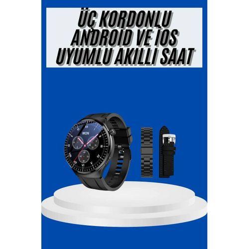 Amoled Ekran Akıllı Saat Üç Kordonlu İos Android Uyumlu