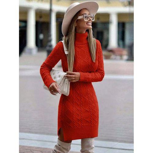 Kadın Uzun Kollu Loren Yünlü Motifli Midi Boy Triko Elbise