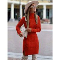 Kadın Uzun Kollu Loren Yünlü Motifli Midi Boy Triko Elbise