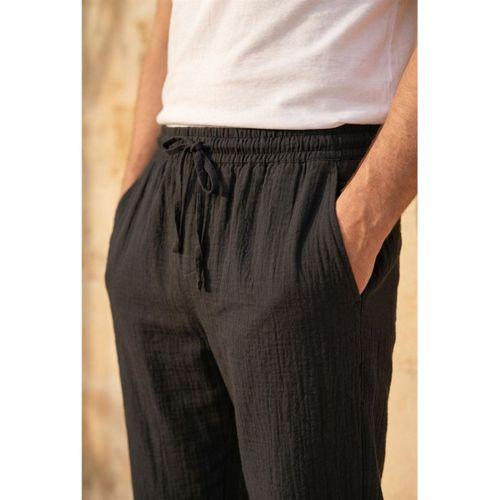 Hafif ve Rahat Müslin Baggy Erkek Pantolon - Siyah