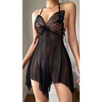 Siyah Butterfly Lace Kelebek İşlemeli Tül Fantezi Gecelik