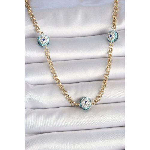 316L Çelik Gold Renk Zirkon Taşlı Nazar Boncuk Model Kadın Kolye