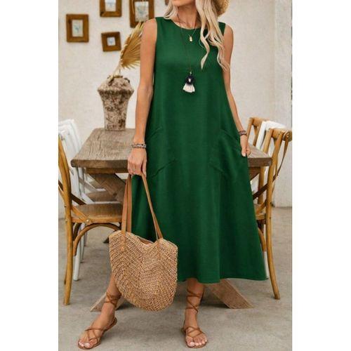 Kadın Askılı Yuvarlak Yakalı Kıloş Cepli Uzun Elbise