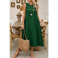 Kadın Askılı Yuvarlak Yakalı Kıloş Cepli Uzun Elbise