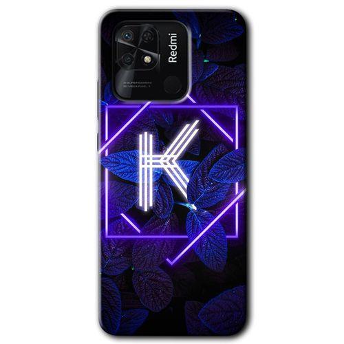 Xiaomi Redmi 10C HD Baskılı Kılıf + 9D Tam Ekran Koruyucu - Dark Neon Yaprak K Harfi