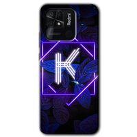 Xiaomi Redmi 10C HD Baskılı Kılıf + 9D Tam Ekran Koruyucu - Dark Neon Yaprak K Harfi