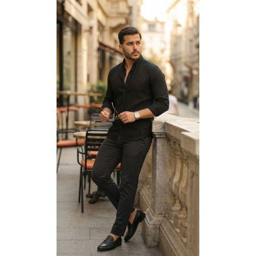 Erkek Uzun Kollu Rahat Keten Gömlek