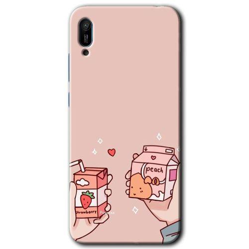 Huawei Y6 2019 Kılıf Baskılı Kapak - Meyveli Süt + 5D Tam Kaplayan Cam