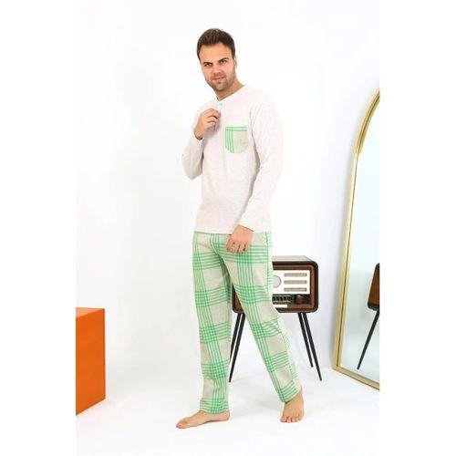 Erkek Uzun Kol Penye Krem Pijama Takımı