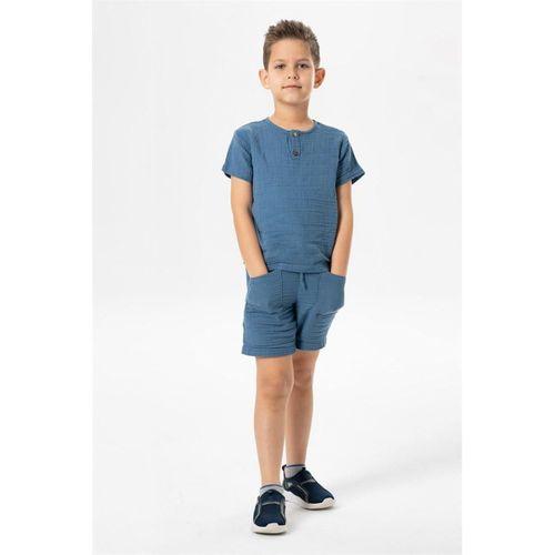 Kısa Kol Batı Yazlık Müslin Erkek Çocuk Tshirt İndigo indg