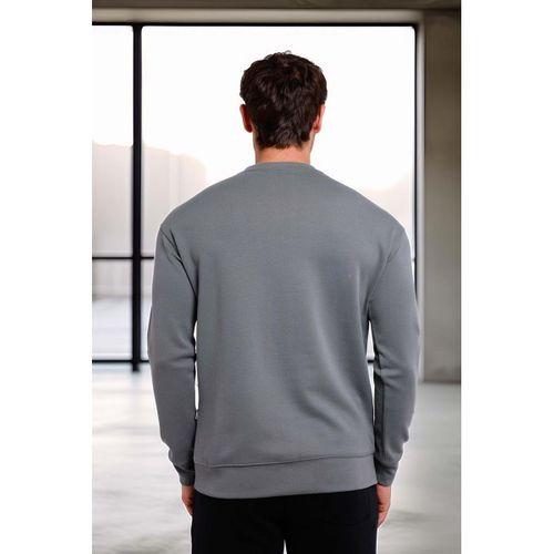 Wenders Relax Fit Basic Fırçalı Interlok Bisiklet Yaka Erkek Sweatshirt - Füme