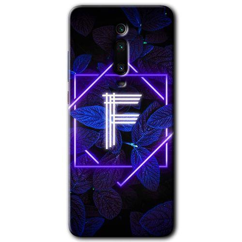 BeRa Aksesuar Xiaomi Mi 9T Kılıf Baskılı Kapak - Dark Neon Yaprak F Harfi +Tam Kaplayan Mat Seramik