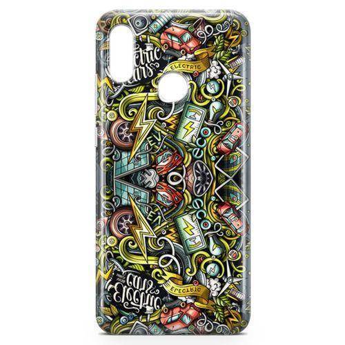 Huawei Y9 2019 Kılıf Elektrikli Araba Doodle Arka Kapak Koruma Desenli Full Koruyucu