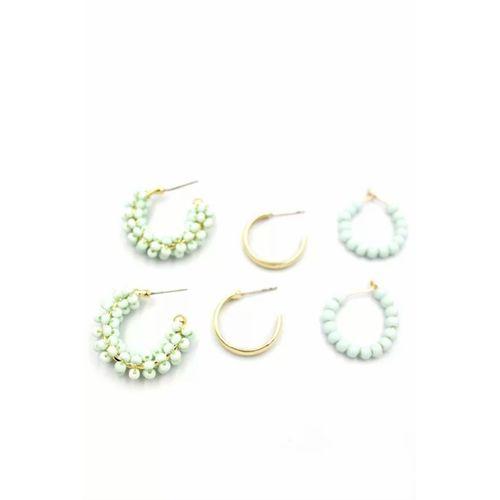 Boncuklu Küpe Seti - Yeşil