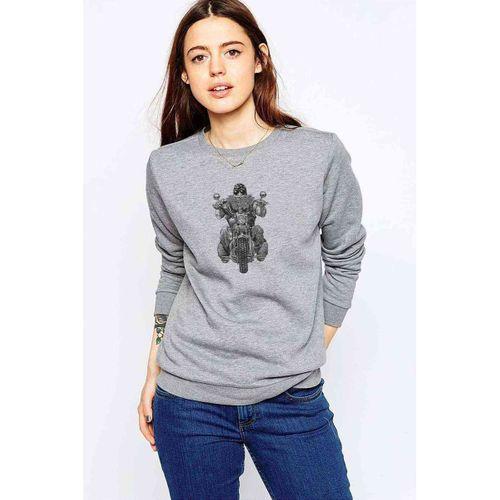 Motorcu Motorsiklet Baskılı Gri Kadın Sweatshirt