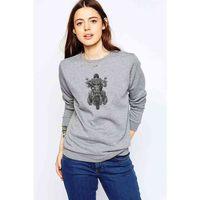 Motorcu Motorsiklet Baskılı Gri Kadın Sweatshirt